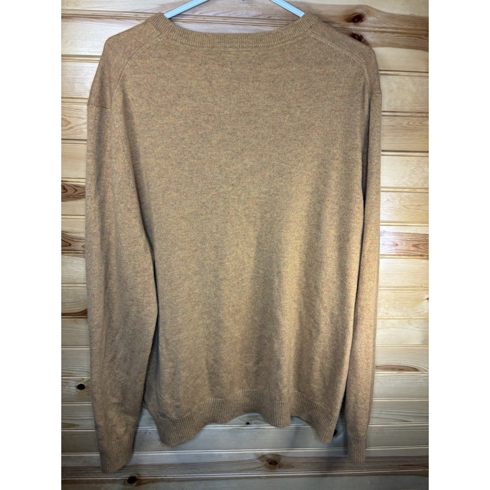 LANDS END 100% Cashmere Sweater Mens Large 42-44 Long Sleeve V-Neck Yellow Brown - Picture 5 of 6